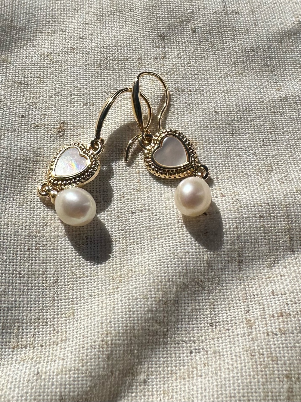 Gold Plated Heart Freshwater Pearl Drop Earrings